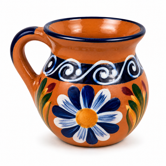 Hand Painted Terracotta Mug Mexican Pottery Cup
