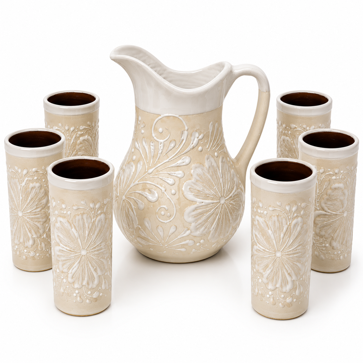 7 Piece Ceramic Pitcher and Tumbler Drinkware Set