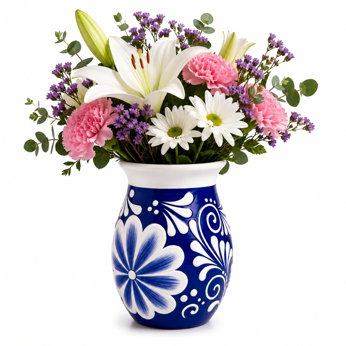 Hand Painted Talavera Style Terracotta Flower Vase