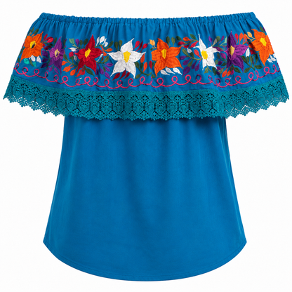 Women's Floral Embroidered Off Shoulder Mexican Blouse