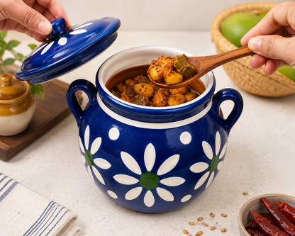 Hand Painted Terracotta Food Storage Jar With Lid