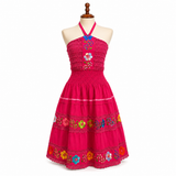 Fuchsia Embroidered Halter Mexican Sundress