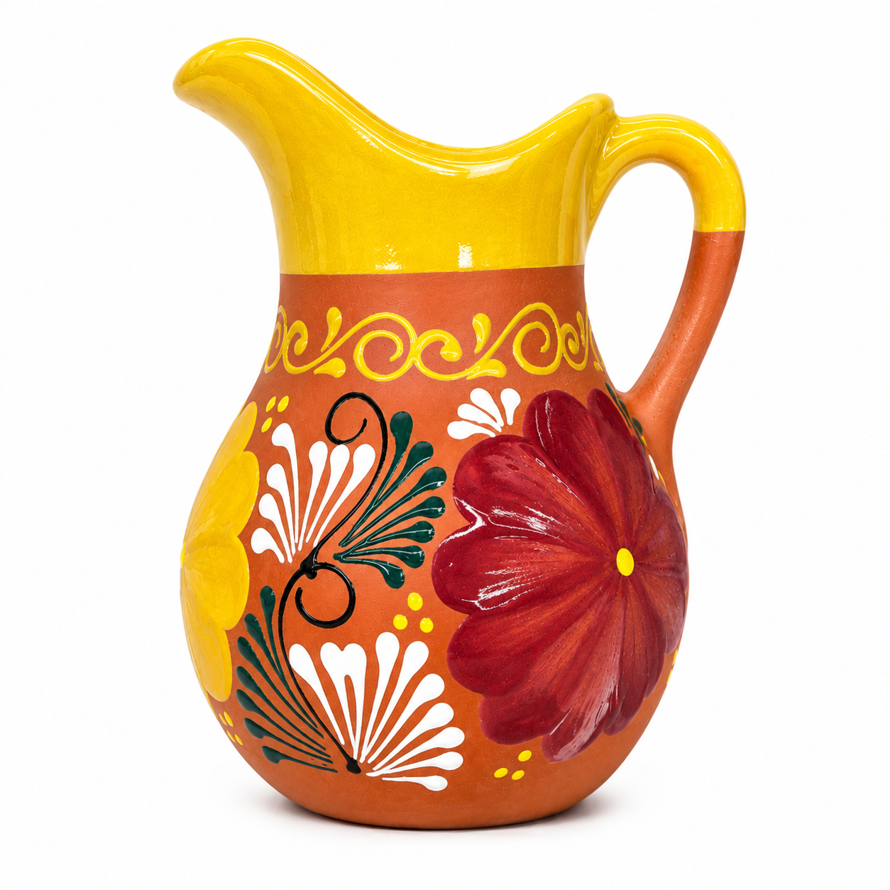 Hand Painted Terracotta Beverage Serving Pitcher