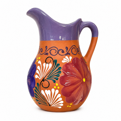 Hand Painted Terracotta Beverage Serving Pitcher